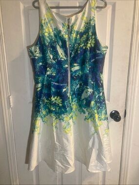 Addition Elle White Midi Dress with Blue & Green Floral Print